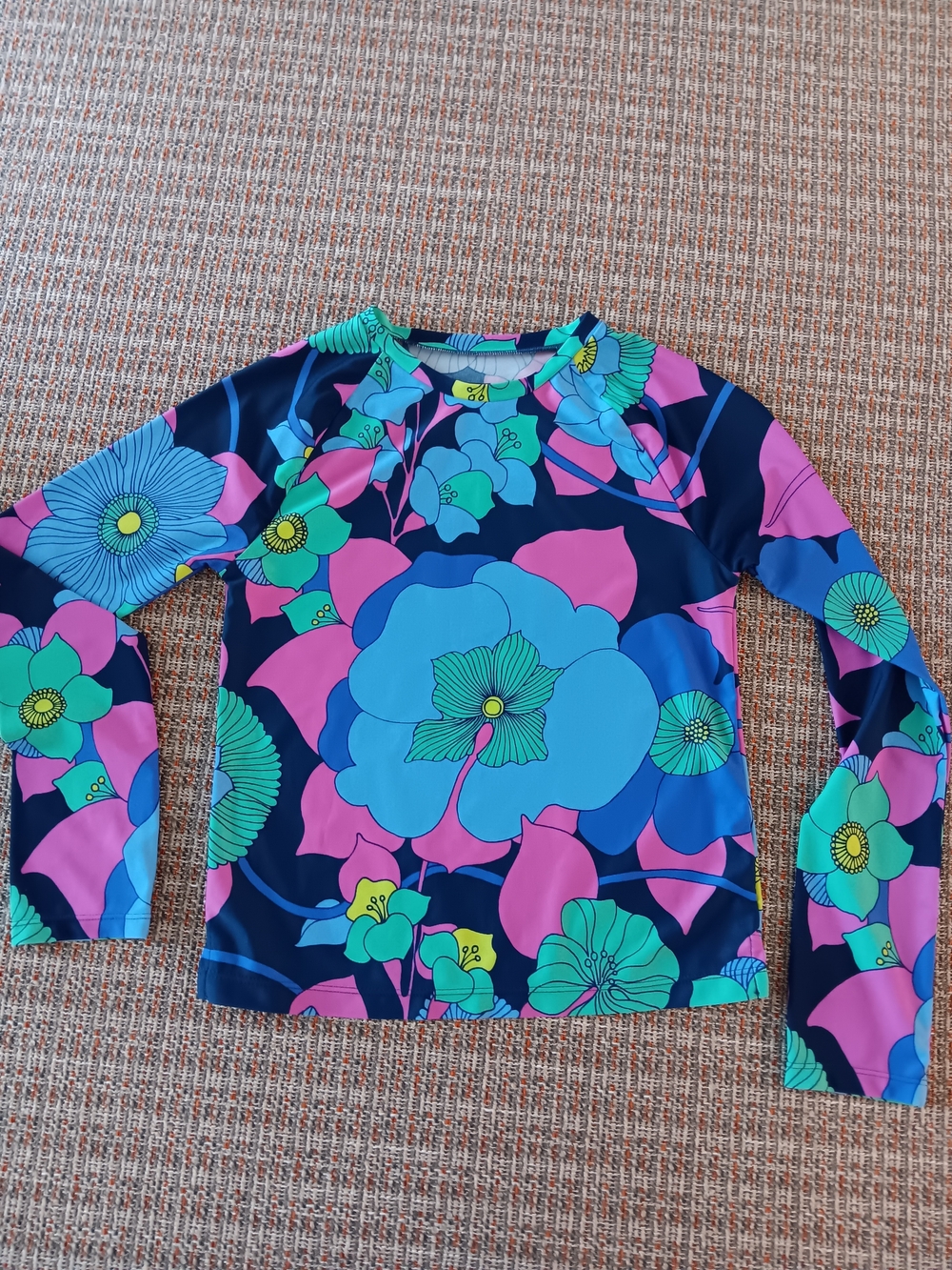 GAP Kids  Size 12 Floral Print Swim Top in Navy, Pink & Aqua